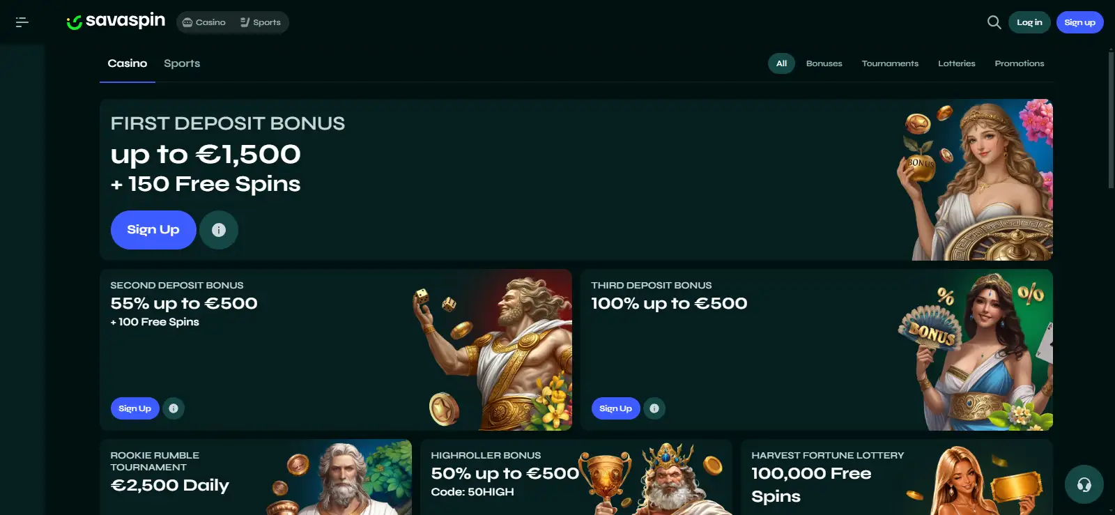 Current Savaspin casino promotions page with live offer tiles