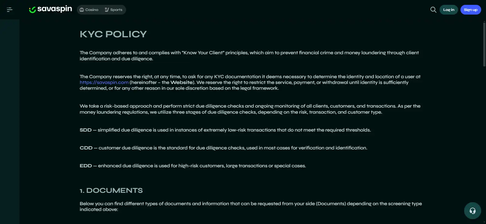Savaspin official KYC policy page or public verification interface