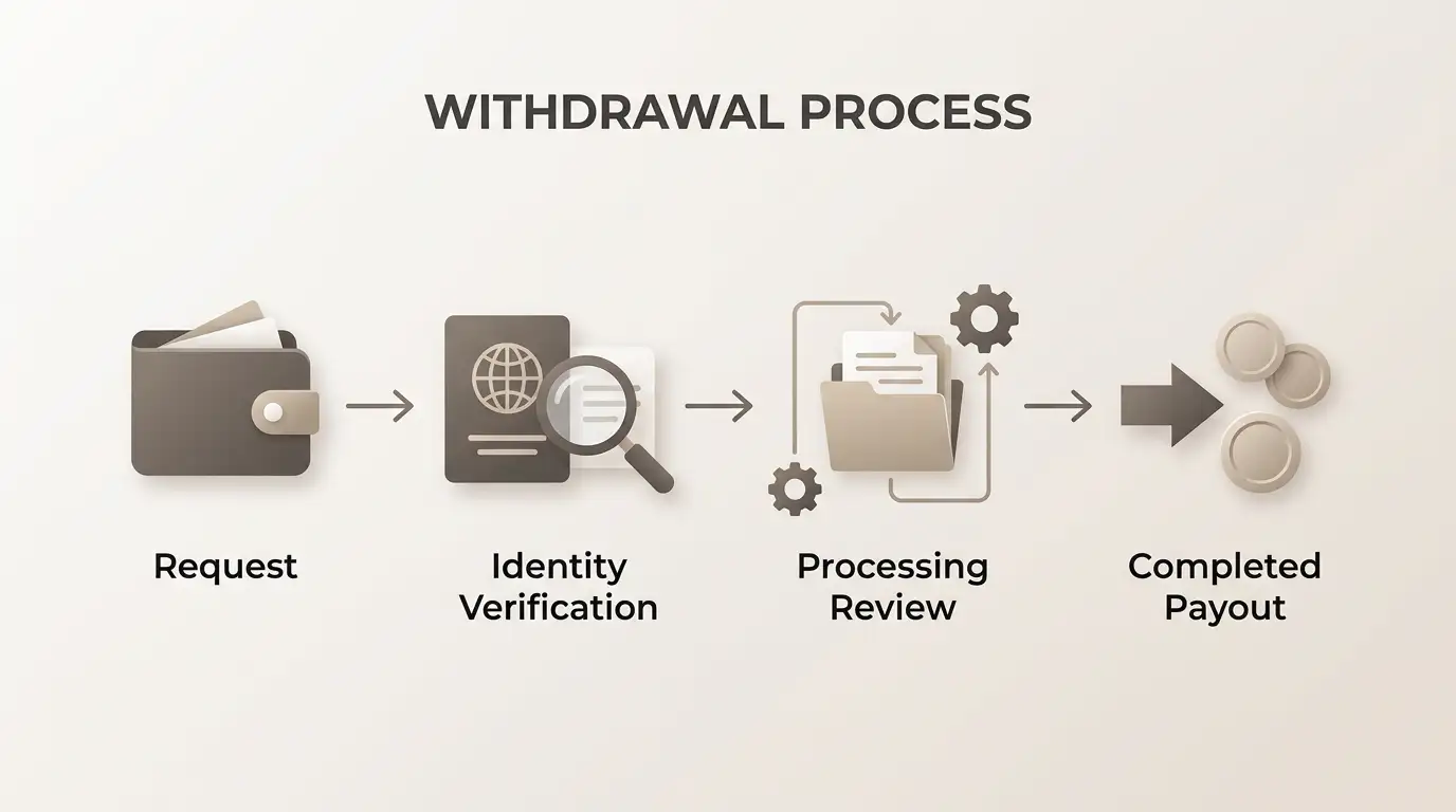 Editorial withdrawal flow from request through verification and processing to completion